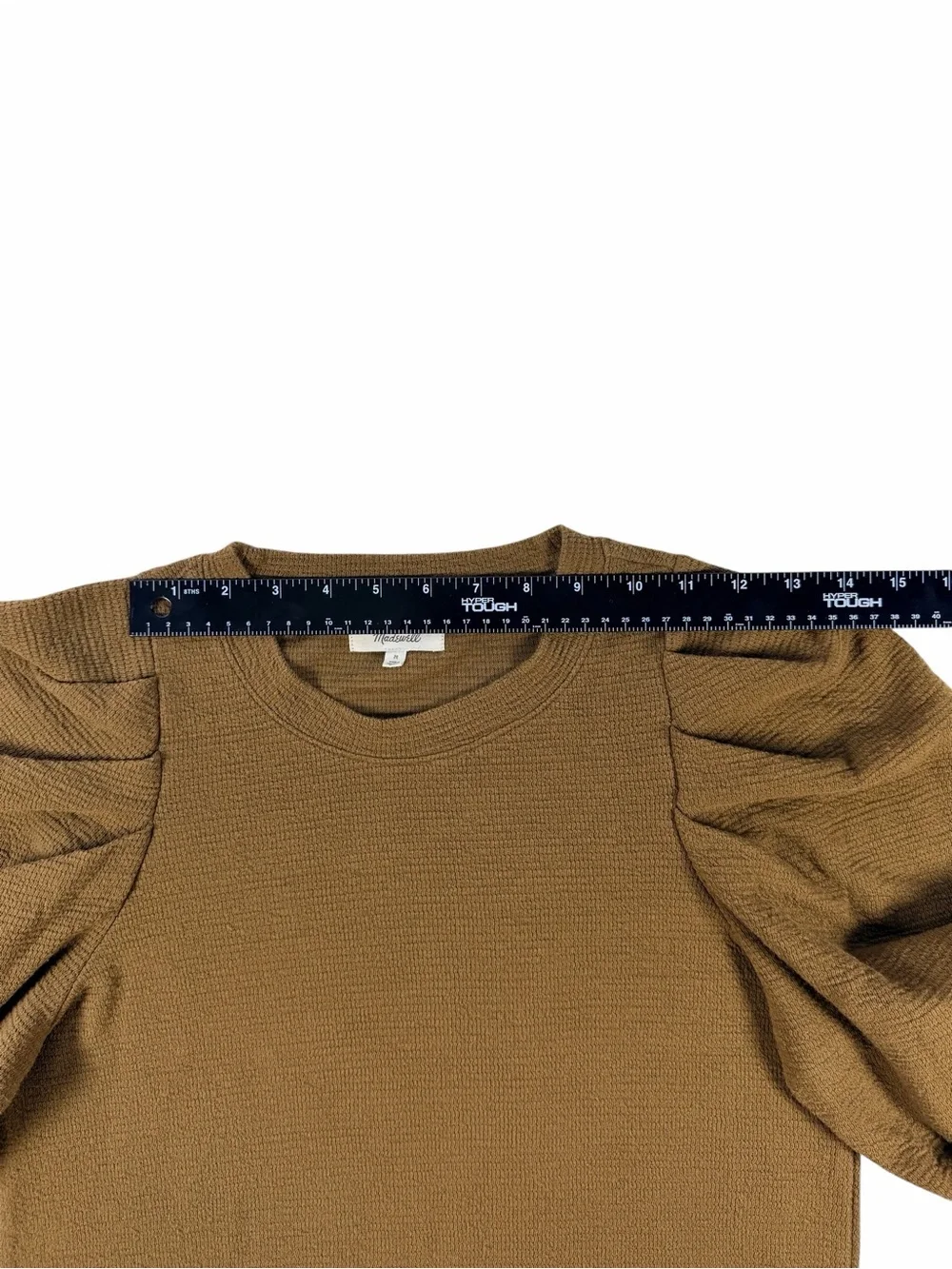 Madewell Puff-Sleeve Pleated Long Sleeve Top in Olive Green Size Medium
